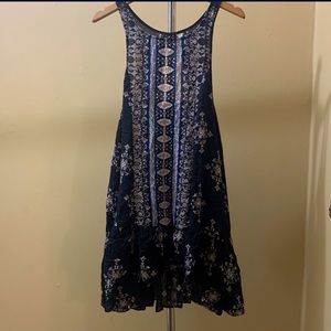 Free People Blue Boho Keyhole Back/blue Dress